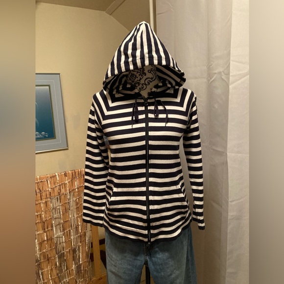 JONES NEW YORK Sport (Small) 100% Cotton Hoodie, Black + Cream Striped - Picture 3 of 12